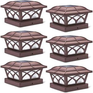 Solar Post Cap Lights Outdoor Glass 2 Color Modes 8 LEDs 4x4 5x5 6x6 Posts Deck